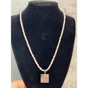 Sterling Silver 925 Rose Quartz Pendant Necklace Pink Freshwater Pearls Artisan